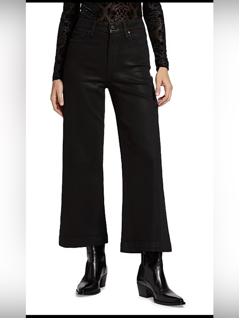 PAIGE Black Cropped Wide-Leg Jeans
